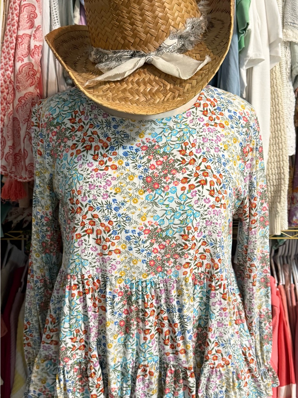 Jane and Delancey Floral Peasant Top in White with Multicolor Print